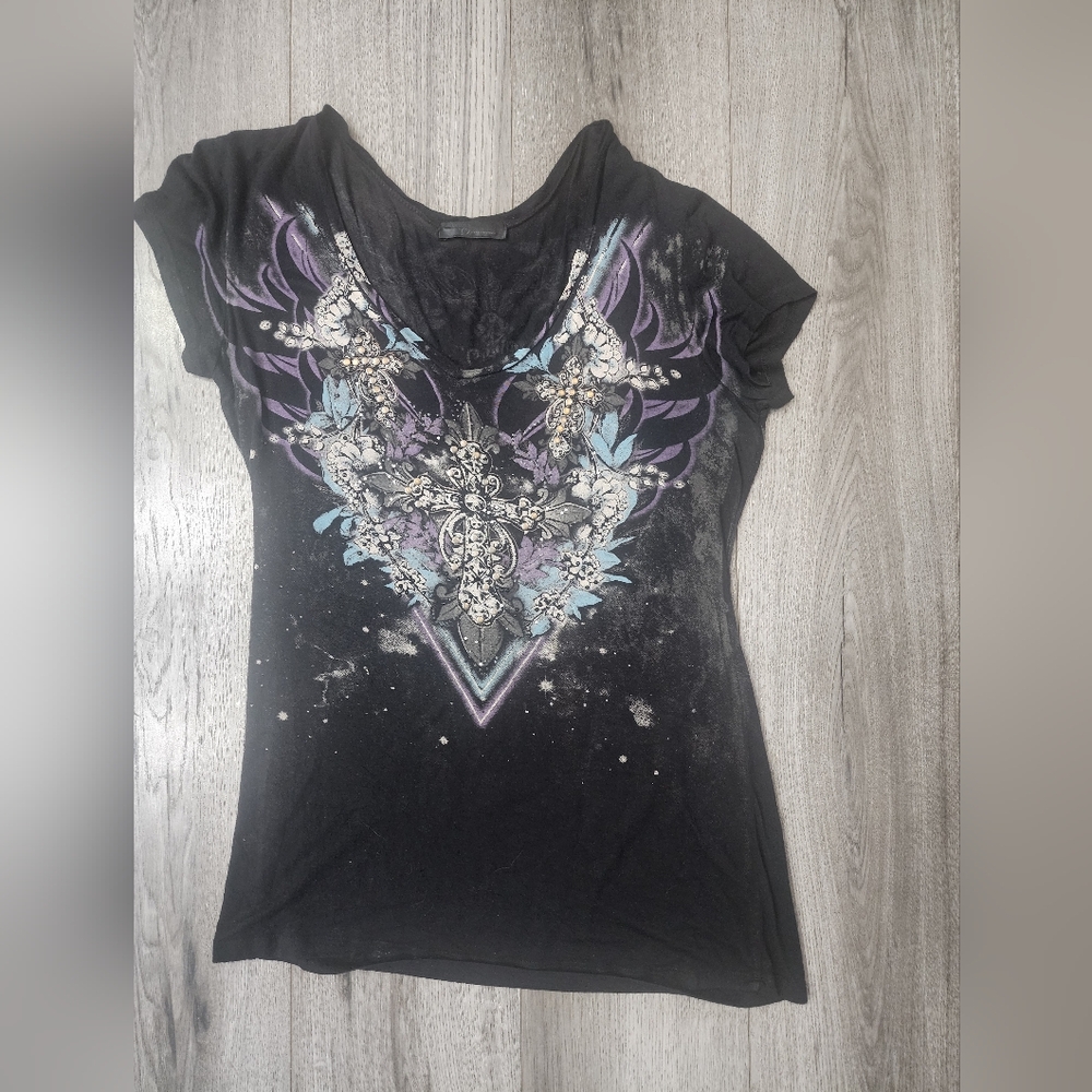 Womens XL graphic tee embellished bling rhinestone